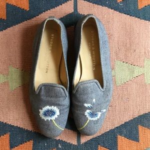 Stubbs & Wootton flower print chambray flats 6.5